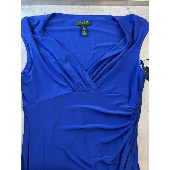 Lauren Ralph Lauren Evening Maxi Dress Womens 12 Navy Blue Draped Neck NEW NWT - Picture 10 of 14
